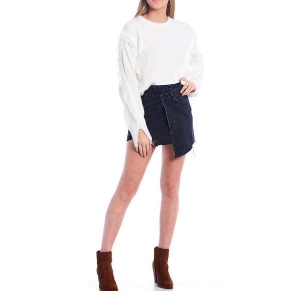 Gianni Bini Dresses & Skirts - GIANNI BINI Jenn Asymmetrical Black Ocean Breeze Denim Distressed Skirt